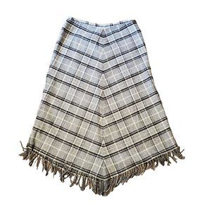 Charter Club 8 Gray Plaid Wool Blend Fringed A Line Modest Skirt